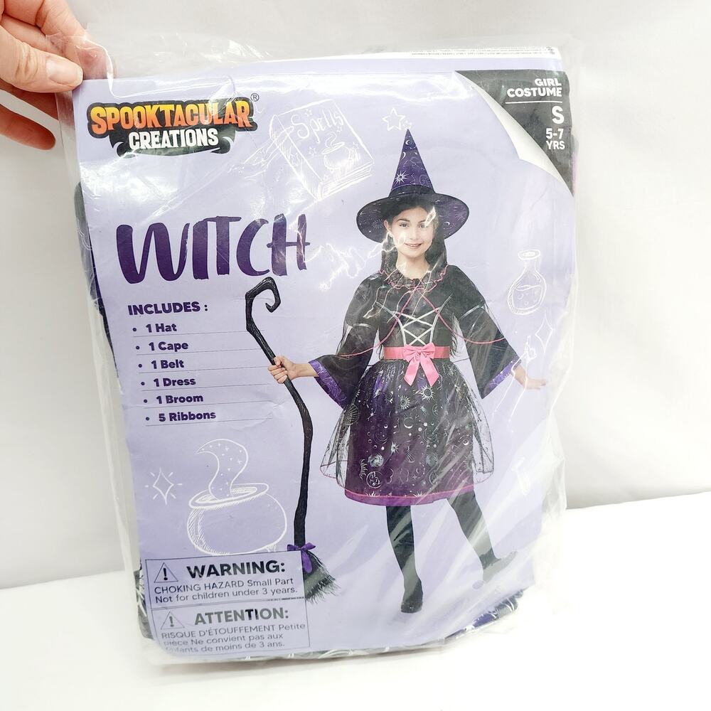 Witch  Wizard Halloween Costume Kit for Kids  Dress with Broom Cape Belt Hat
